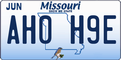 MO license plate AH0H9E