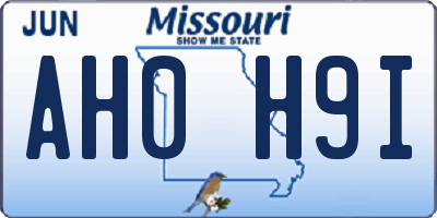 MO license plate AH0H9I