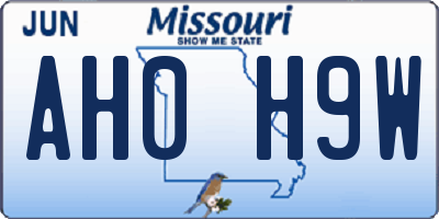 MO license plate AH0H9W