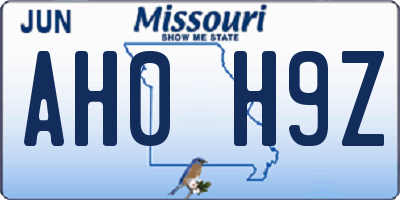 MO license plate AH0H9Z