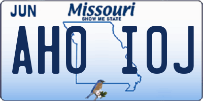 MO license plate AH0I0J