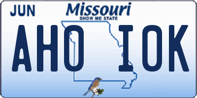 MO license plate AH0I0K