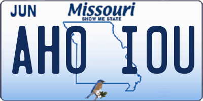 MO license plate AH0I0U