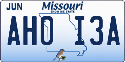 MO license plate AH0I3A