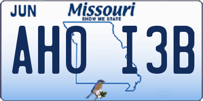 MO license plate AH0I3B