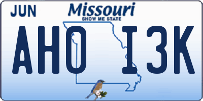 MO license plate AH0I3K