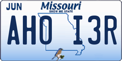 MO license plate AH0I3R