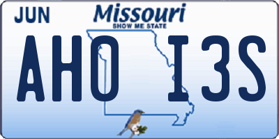 MO license plate AH0I3S