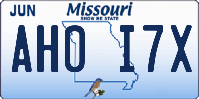 MO license plate AH0I7X