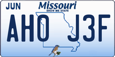 MO license plate AH0J3F