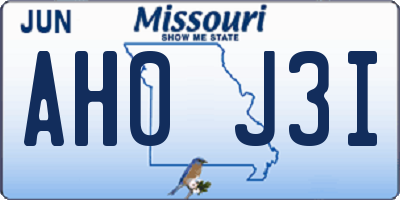 MO license plate AH0J3I