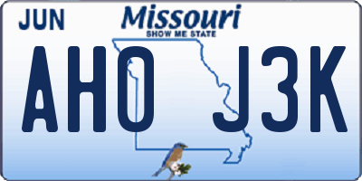 MO license plate AH0J3K