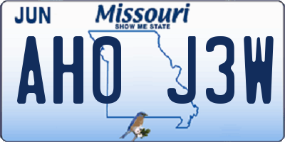 MO license plate AH0J3W