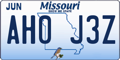 MO license plate AH0J3Z