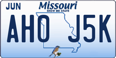 MO license plate AH0J5K