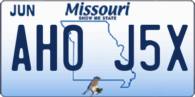 MO license plate AH0J5X