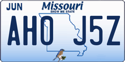 MO license plate AH0J5Z