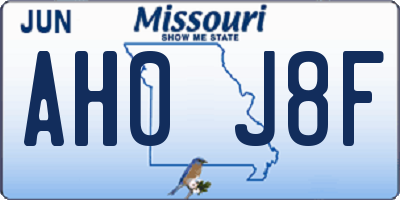 MO license plate AH0J8F