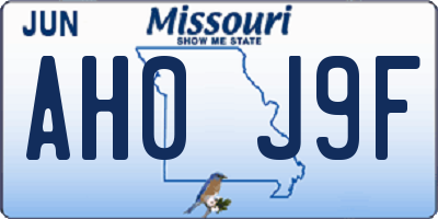 MO license plate AH0J9F