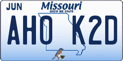 MO license plate AH0K2D