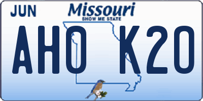 MO license plate AH0K2O