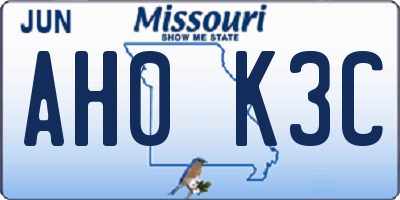 MO license plate AH0K3C