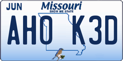 MO license plate AH0K3D