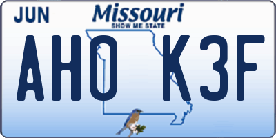 MO license plate AH0K3F