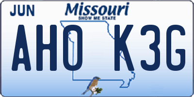 MO license plate AH0K3G