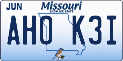 MO license plate AH0K3I