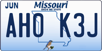 MO license plate AH0K3J