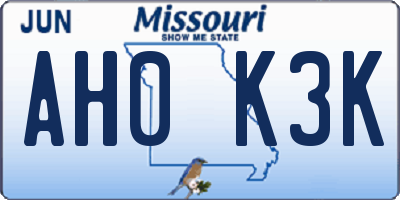MO license plate AH0K3K