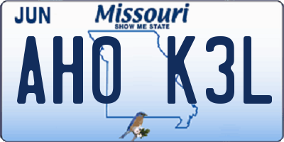 MO license plate AH0K3L