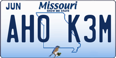 MO license plate AH0K3M
