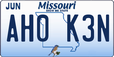 MO license plate AH0K3N