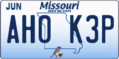 MO license plate AH0K3P