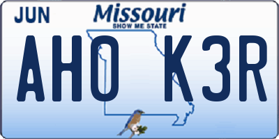 MO license plate AH0K3R