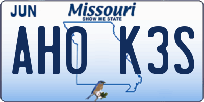 MO license plate AH0K3S