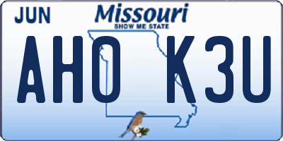 MO license plate AH0K3U