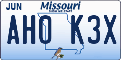 MO license plate AH0K3X