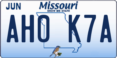 MO license plate AH0K7A