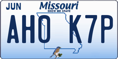 MO license plate AH0K7P