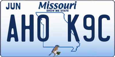 MO license plate AH0K9C