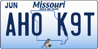 MO license plate AH0K9T