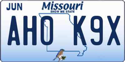 MO license plate AH0K9X