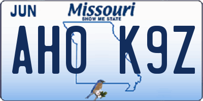 MO license plate AH0K9Z