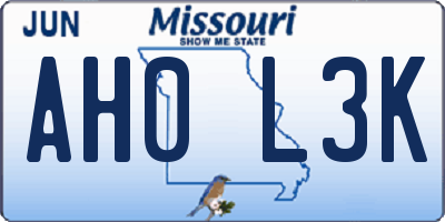 MO license plate AH0L3K