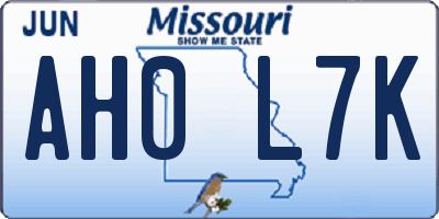 MO license plate AH0L7K