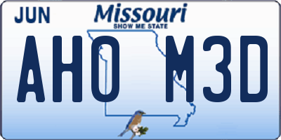 MO license plate AH0M3D