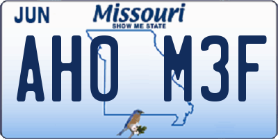 MO license plate AH0M3F